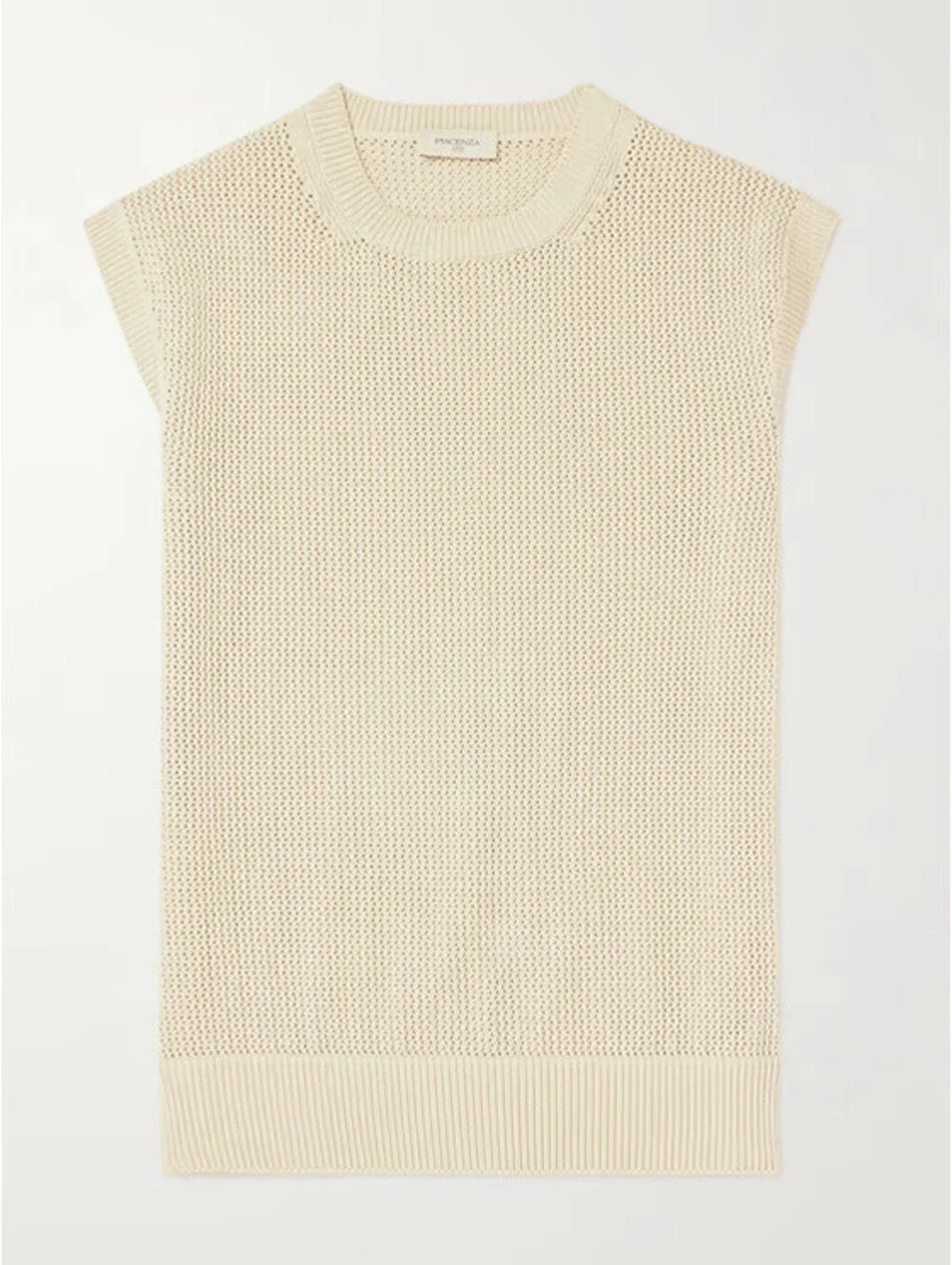 Piacenza 1733 Cotton Crochet Ivory Beige Fisherman Knit Sweater Vest Italy 46
